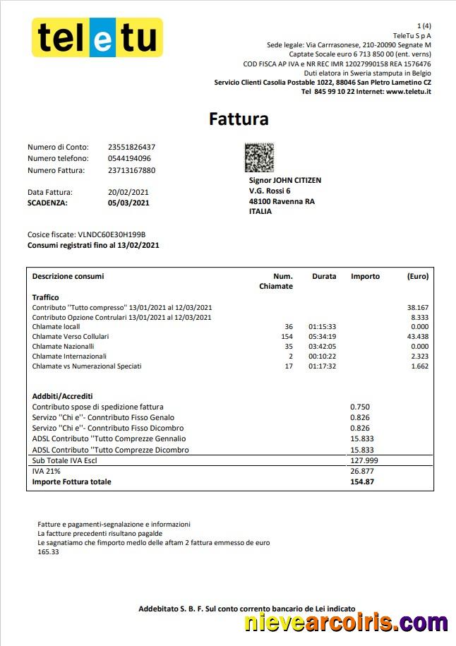 Italy TeleTu utility bill